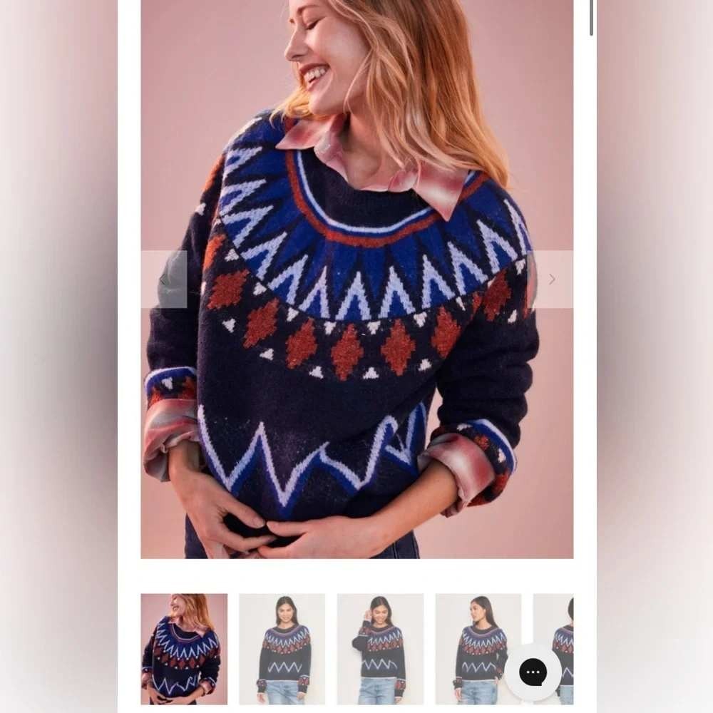 Sundry fair isle anthropologie cool weather navy apres ski cozy layering LG wmns
